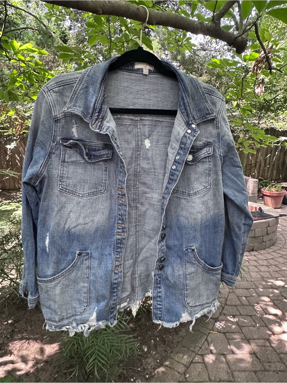 Chelsea & Violet Distressed Blue Denim Jacket